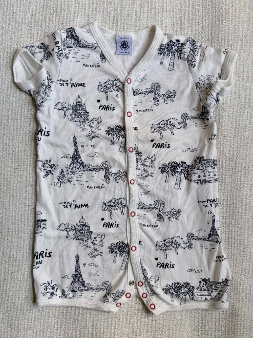 Petit Bateau Toile de Jouy  Paris Print pajama 18M French Cotton Snap Bodysuit